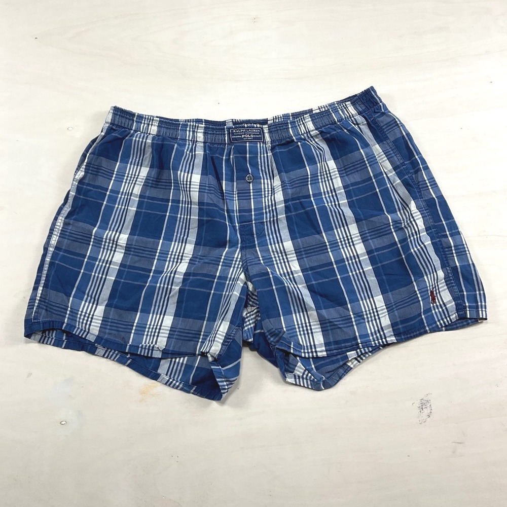 Polo Ralph Lauren Mens Blue Plaid Woven Cotton Boxers Size Medium